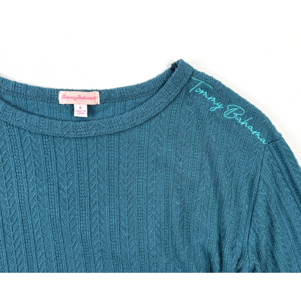 Tommy Bahama Womens 8 Teal Pointelle Knit Lace Up Side Pullover Sweater #1912 - Picture 3 of 10